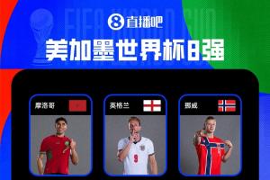 世界杯8强：摩洛哥 英格兰 挪威 法国 西班牙 比利时 阿根廷 瑞士